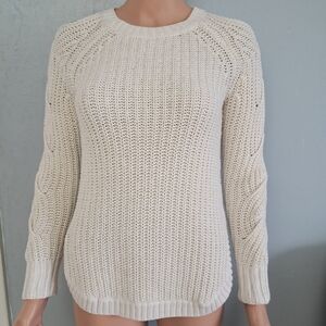 Tahari Cream Knit Crew Neck Sweater Size M